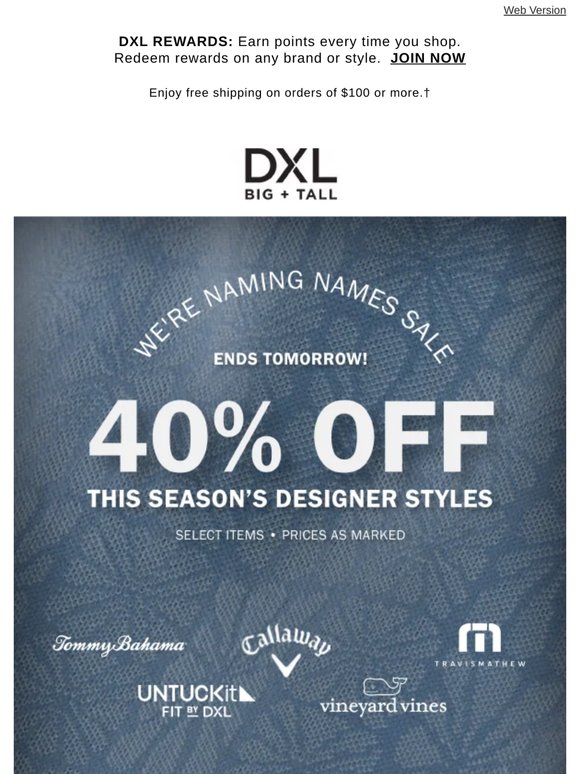 Ends Tomorrow! 40% Off This Season's Designer Styles.