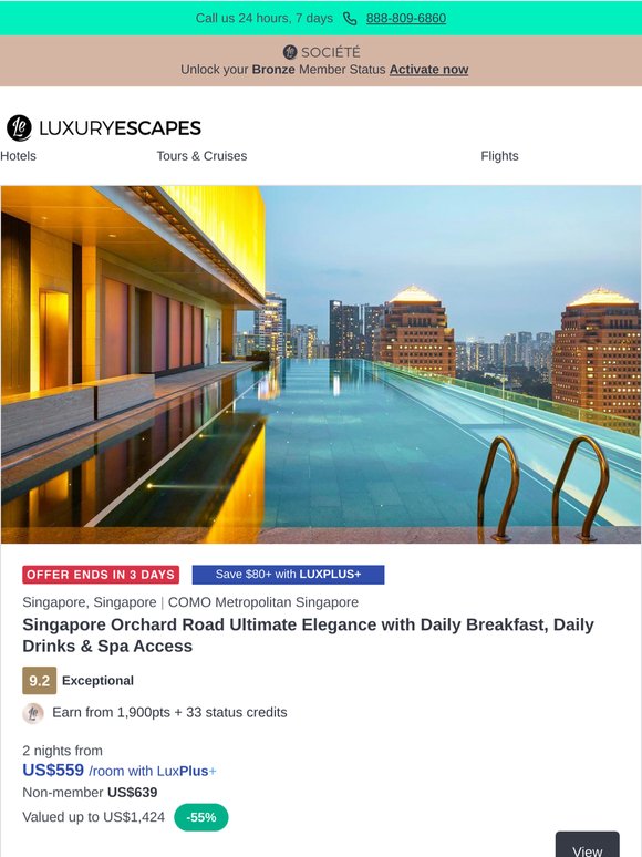 COMO Singapore Elegance on Orchard Road w. Daily Breakfast & Shambhala Spa