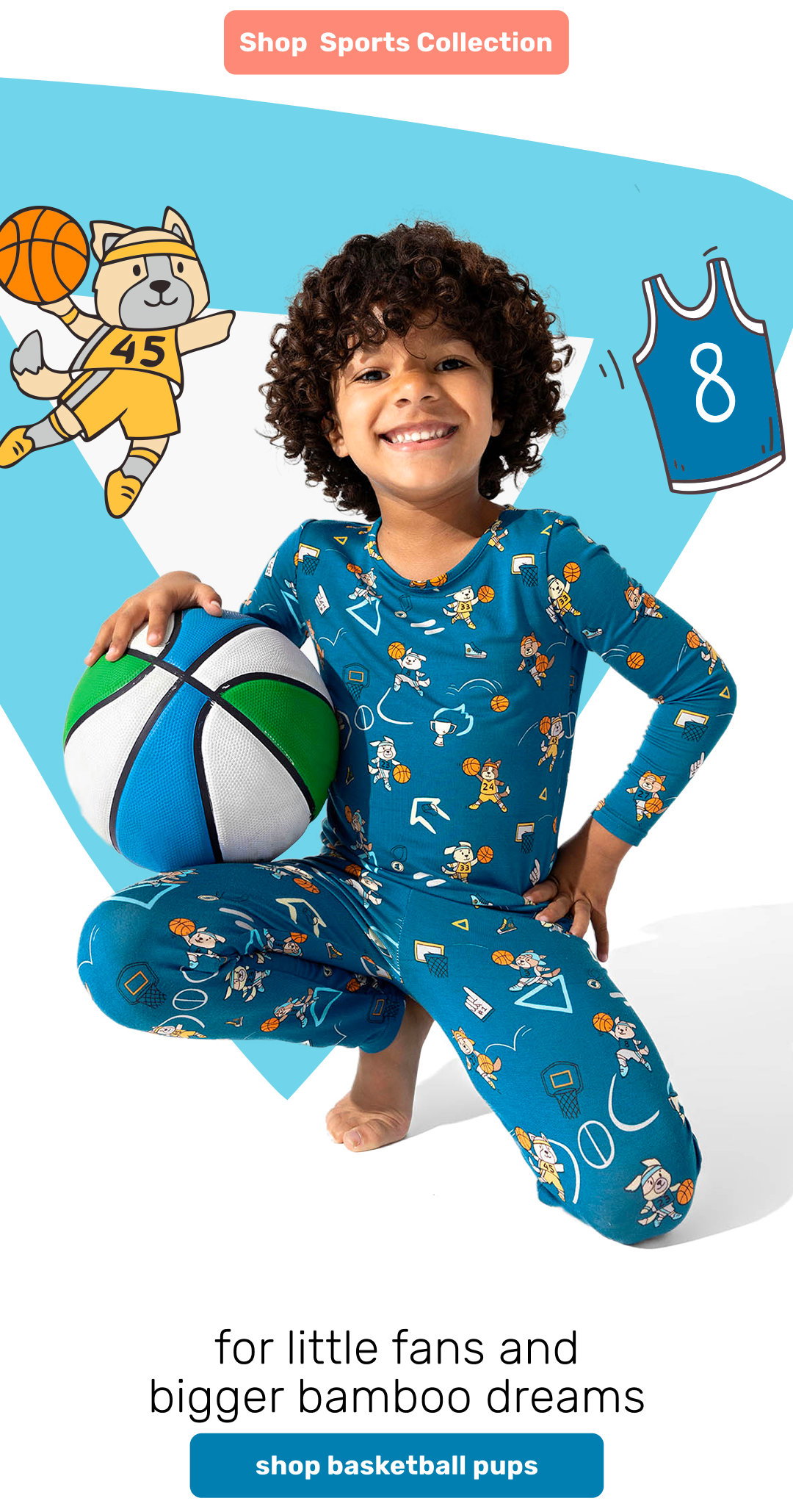 basketball pups kids pajamas 