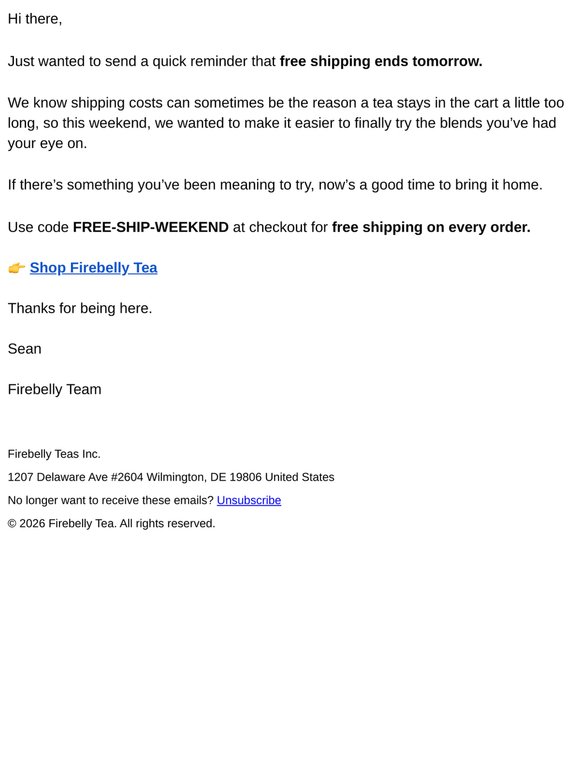 Free Shipping Ends Tomorrow