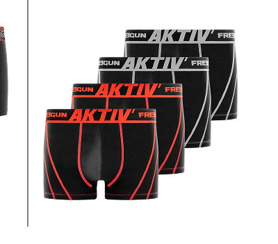 Lot de 4 Boxers sport Coton noir Homme Confort et Respirant| FREEGUN Aktiv'