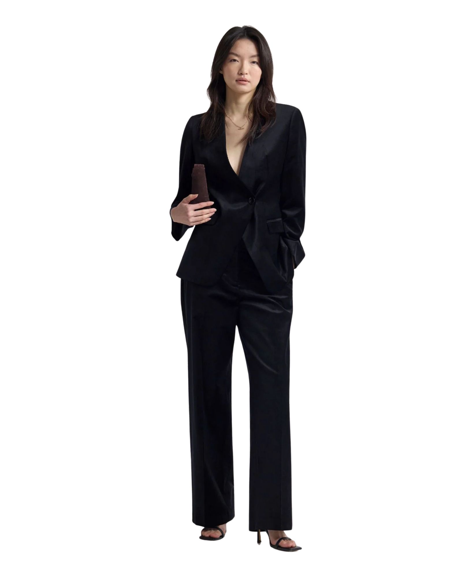Raffi Velvet Collarless Blazer