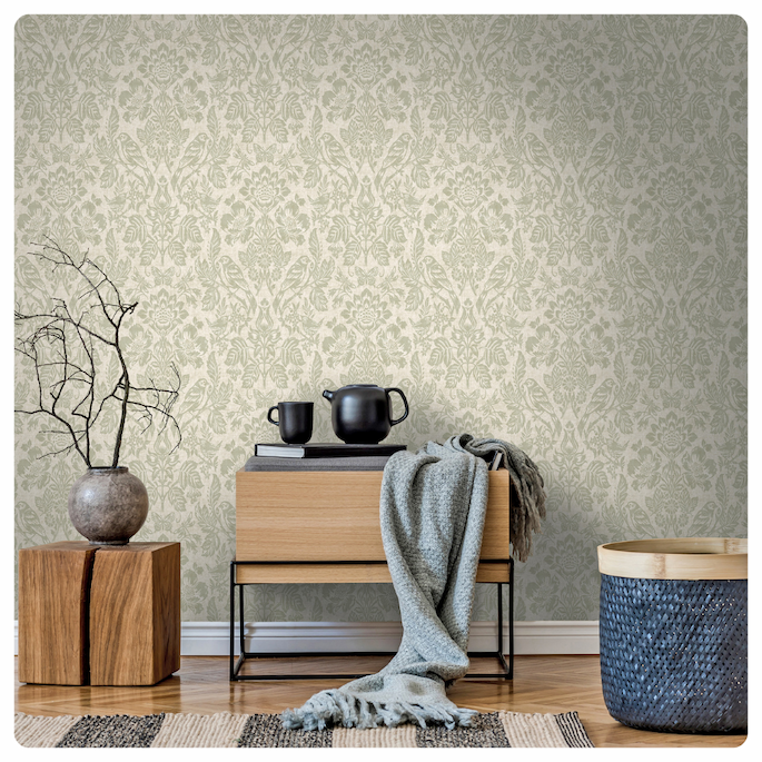 Hawthorn Meadow Textured Blown Vinyl Wallpaper Sage Green Holden 76001