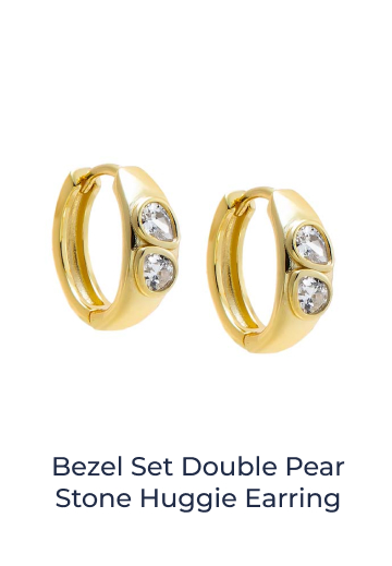Bezel Set Double Pear Stone Huggie Earring