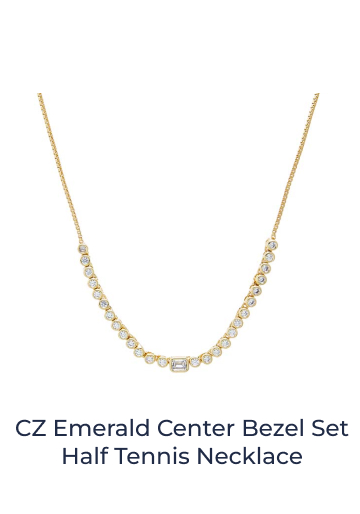 CZ Emerald Center Bezel Set Half Tennis Necklace