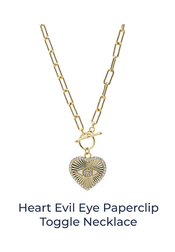 Heart Evil Eye Paperclip Toggle Necklace