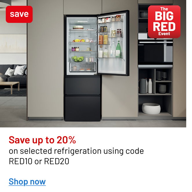 Save up to 20%  on selected refrigeration using code RED10 or RED20