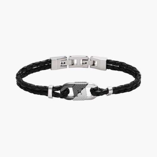 Emporio Armani Stainless Steel & Leather ID Bracelet
