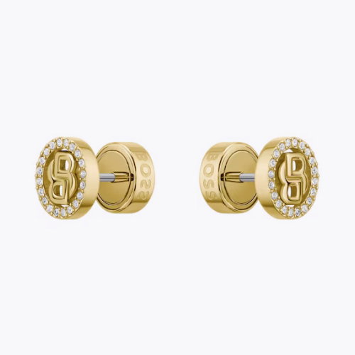 BOSS Women's Divine Gold Tone Double B Sparkle Logo Stud Earrings