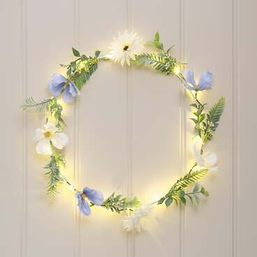 30cm Pre Lit Blue Bloom Outdoor Wreath