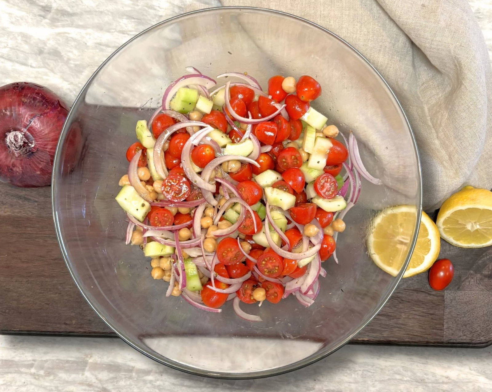 High Fiber Mediterranean Chickpea Salad with Zesty Italian Dressing