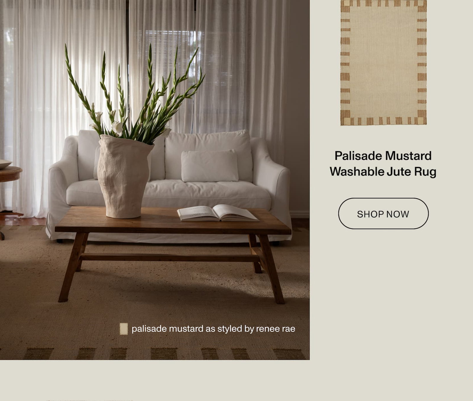 Palisade Mustard Washable Jute Rug