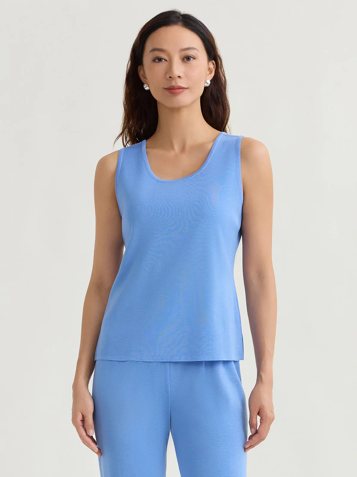 Double Scoop Neck Mylana Knit Tank, Tranquil Blue