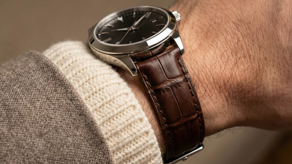 Coffee Brown Alligator Grain Leather Watch Band