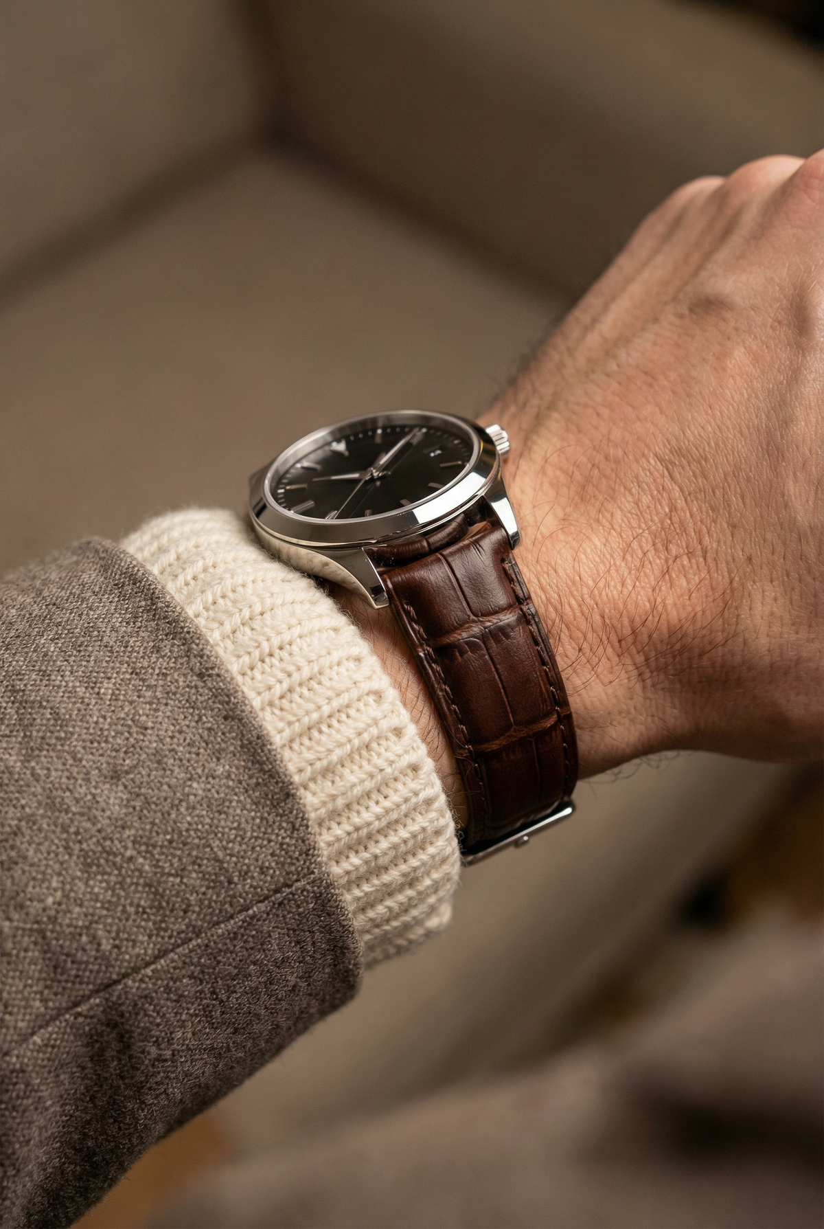 Coffee   Brown   Alligator   Grain   Leather   Watch   Band