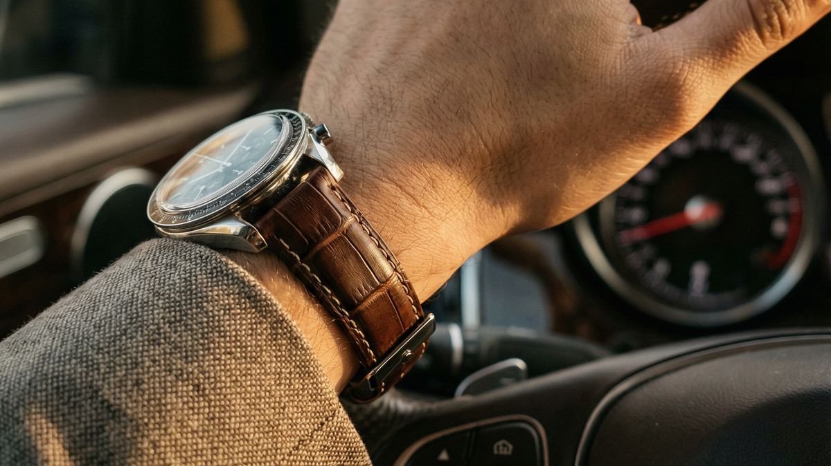 Coffee   Brown   Alligator   Grain   Leather   Watch   Band
