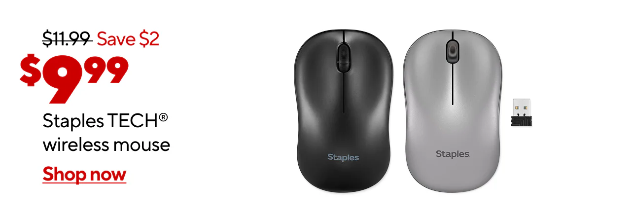 Only $9.99 Staples Tech  Wireless Ambidextrous Optical USB Mouse