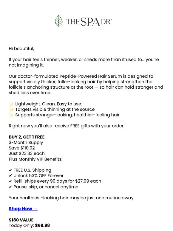 BUY 2, GET 1 FREE - our Hair Serum best offer
