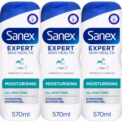 3 x Sanex Expert Skin Health Moisturising Shower gel 570ml -...