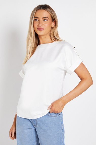 Satin Roll Sleeve Blouse