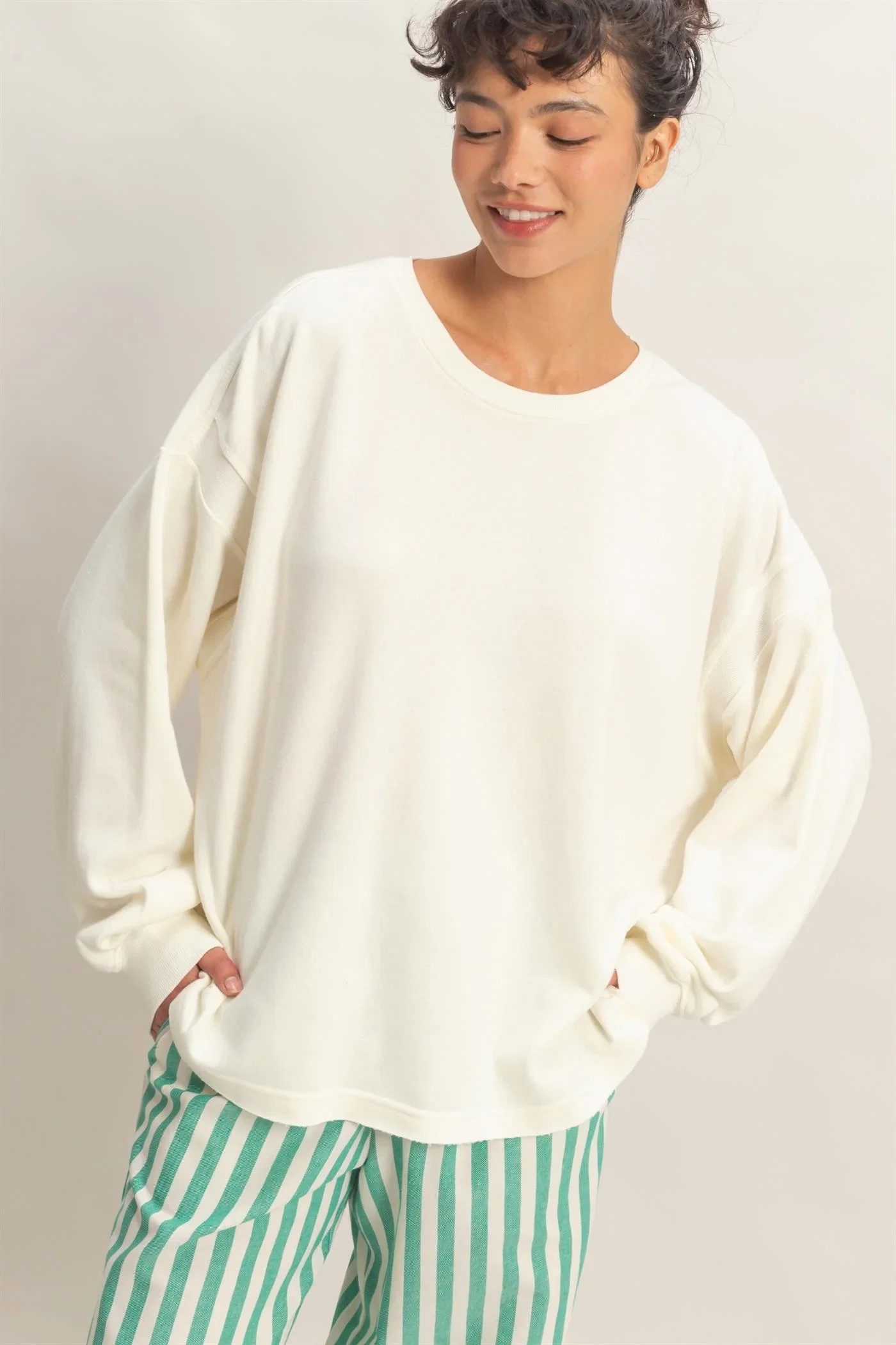 Image of Cream Oversized Cutout Back Sweatshirt