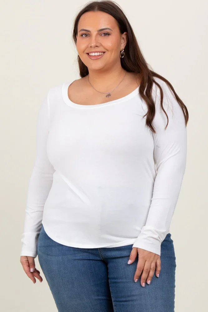 Image of White Basic Long Sleeve Plus Top