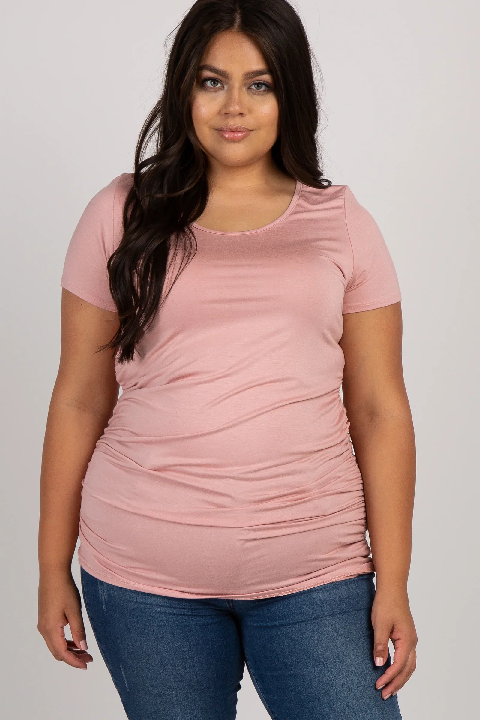 Image of PinkBlush Pink Ruched Short Sleeve Plus Top