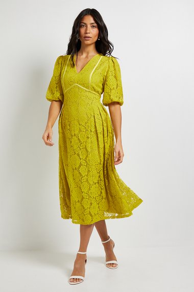 Lace Puff Sleeve Midi Dress