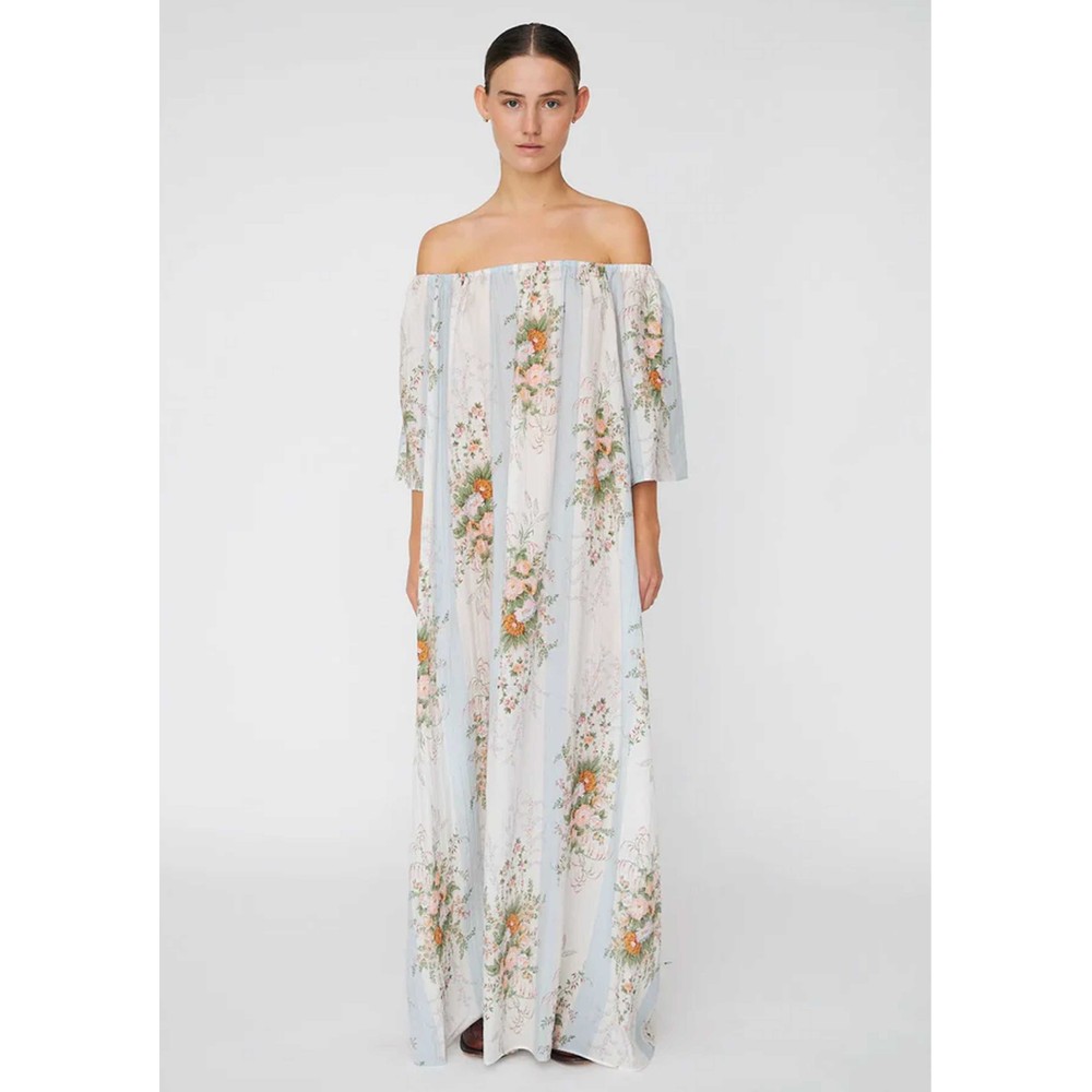 Image of Maxi Drop Shoulder Dress - Creme Flowers