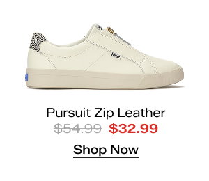 A side view of the Pursuit Zip Leather Dalmata Heel in egret/black. The style was $54.99 and is now on sale for $32.99. Shop Now.