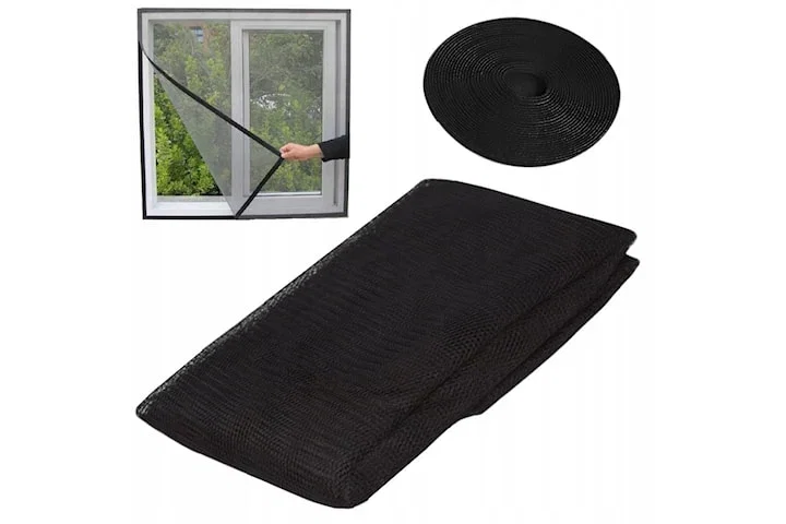 Klippbart Myggnett til Vindu med Borrelås 130x150cm Svart
