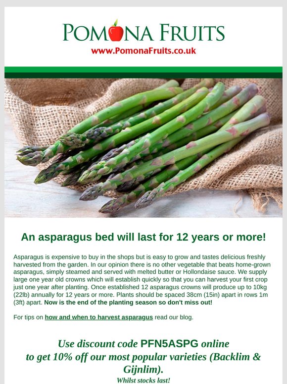 10% off Asparagus Crowns