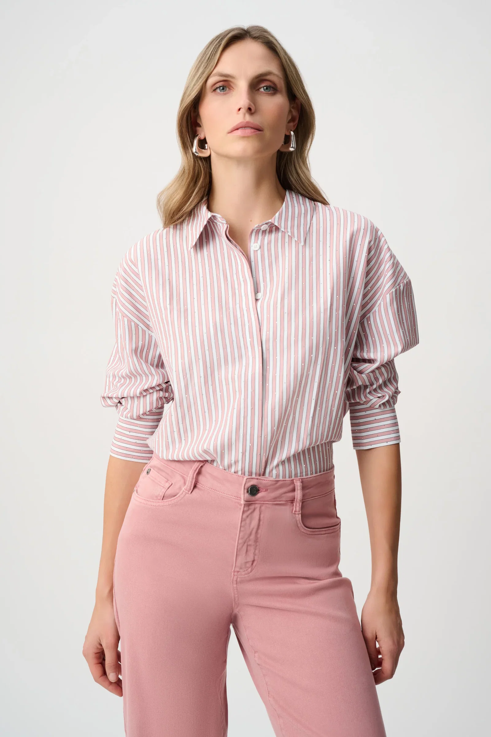 Image of Tencel Stripe Print Boxy Blouse Style 261931F26