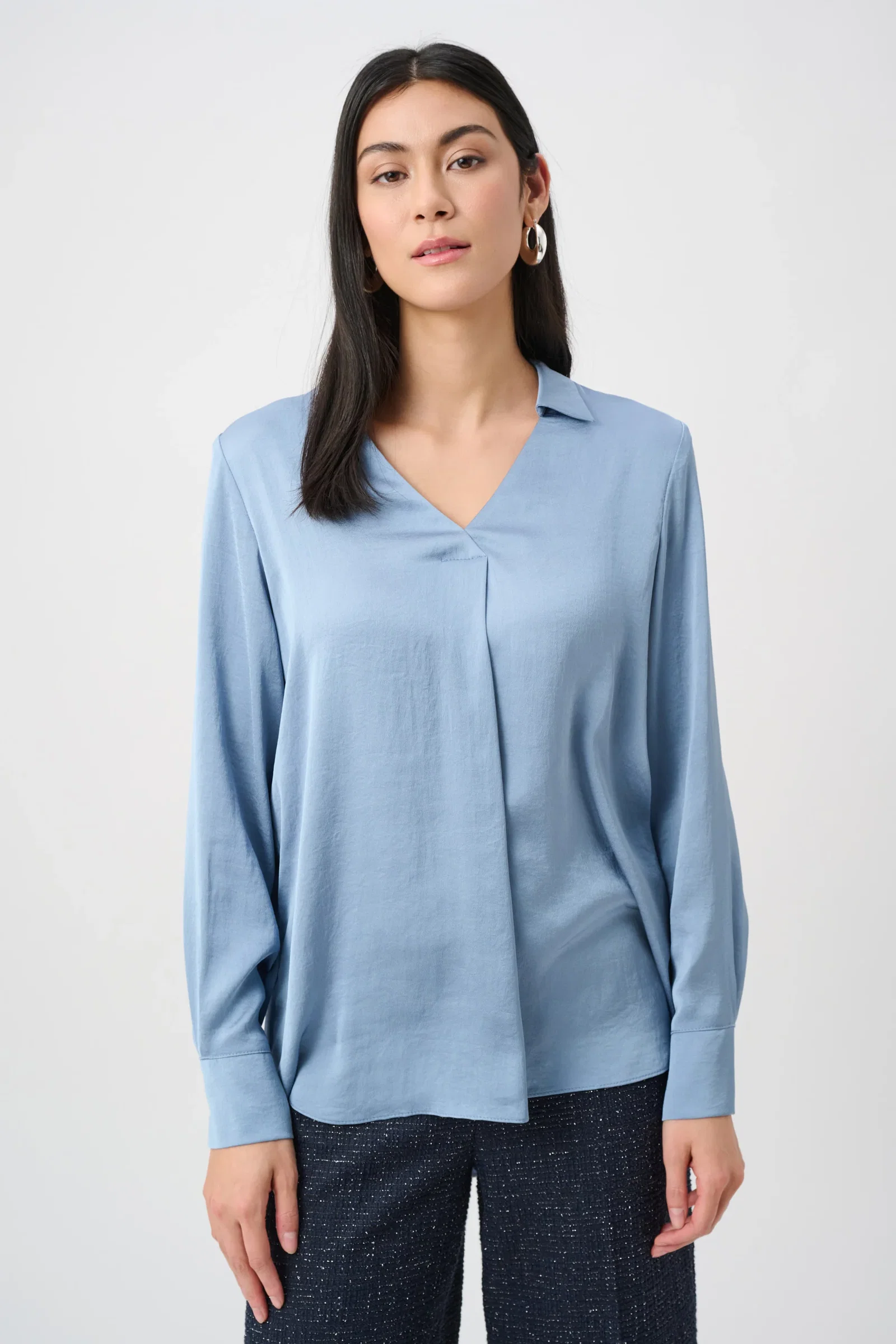 Image of Recycled Satin Shirt-Collar Tunic Style 263025