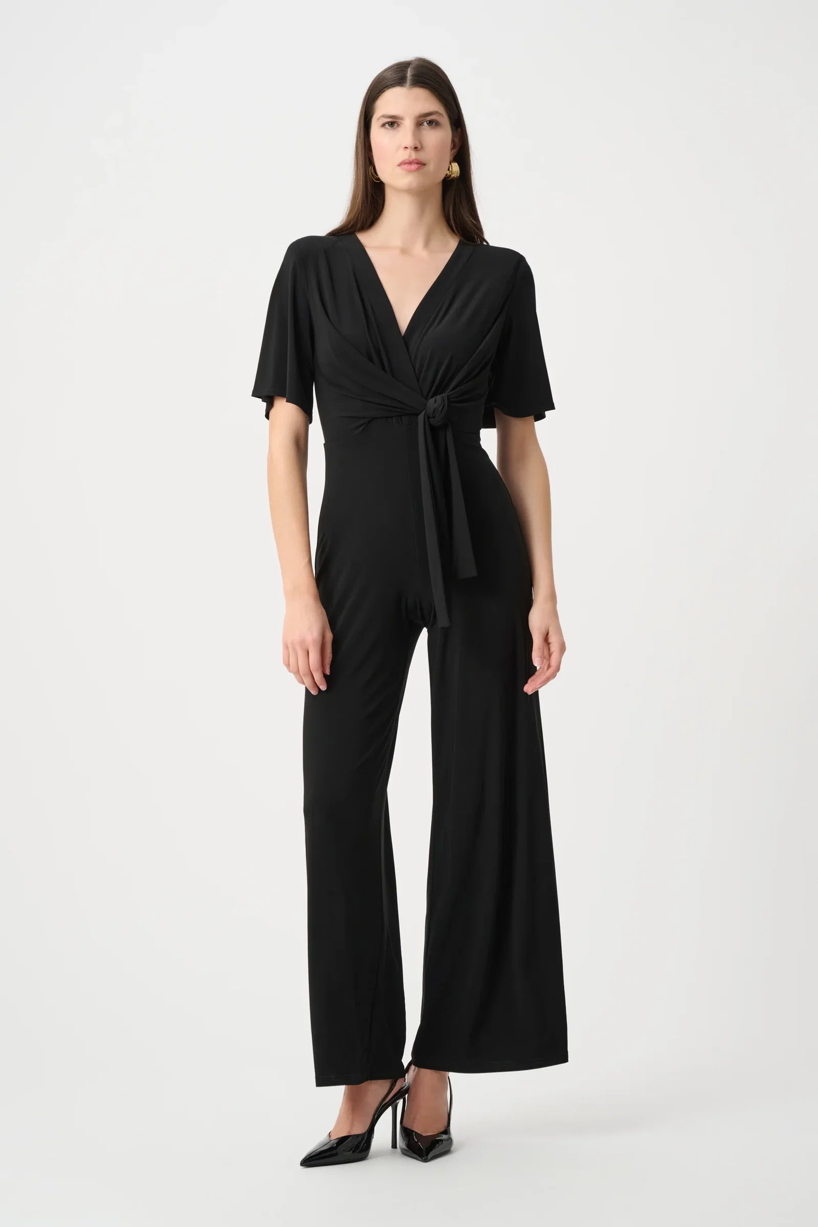 Image of Silky Knit Wide-Leg Wrap Jumpsuit Style 263212