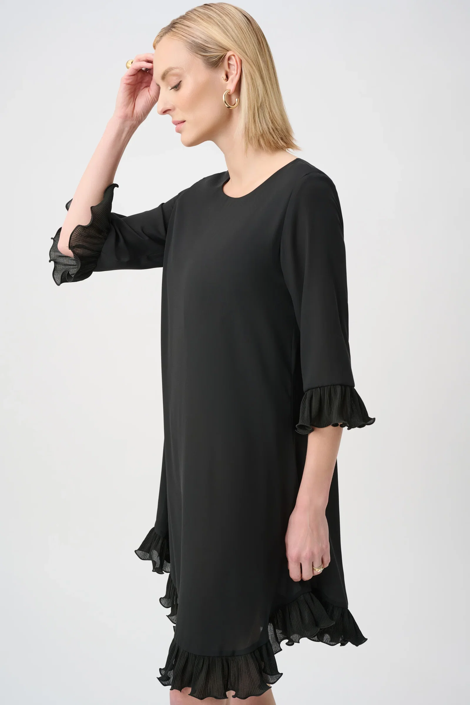 Image of Georgette Ruffled-Trim Trapeze Dress Style 263189