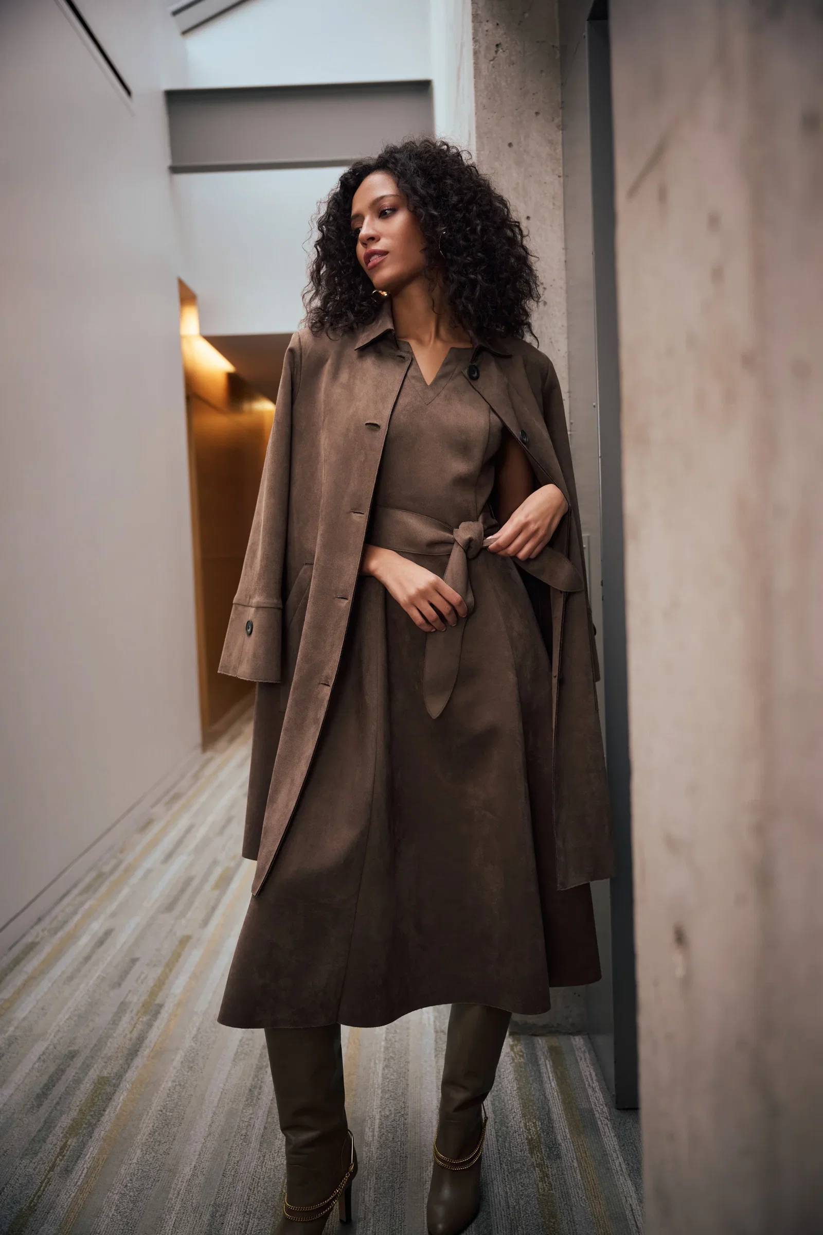 Image of Scuba Suede Straight Coat Style 263146
