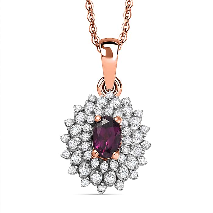 Radiant Ember Garnet, White Zircon Floral Pendant