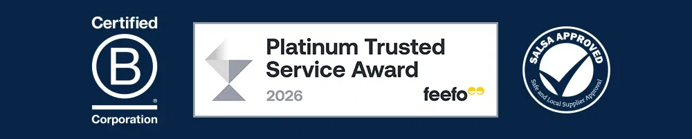 Certified B Corporation, Feefo Platinum Trusted Service Award 2026, SALSA Approved