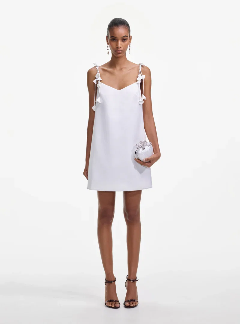 WHITE SATIN FLOWER MINI DRESS