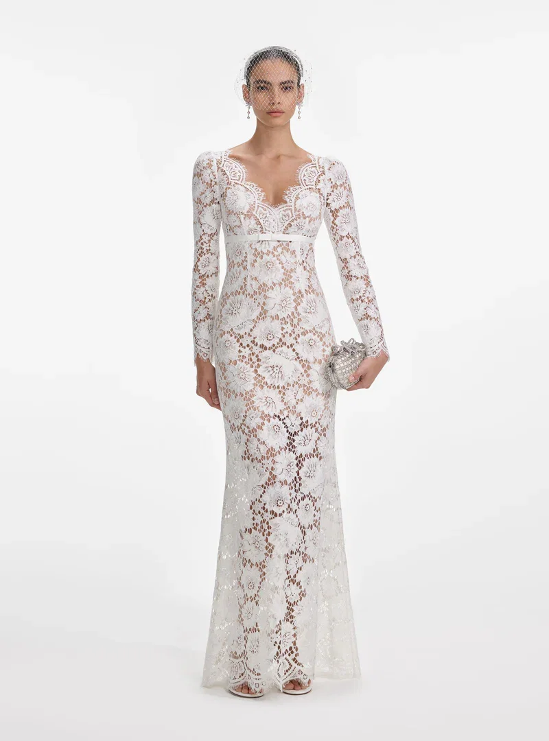 WHITE FLORAL LACE MAXI DRESS