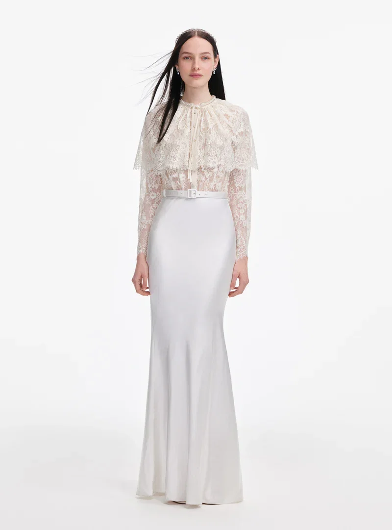 WHITE LACE CAPE MAXI DRESS