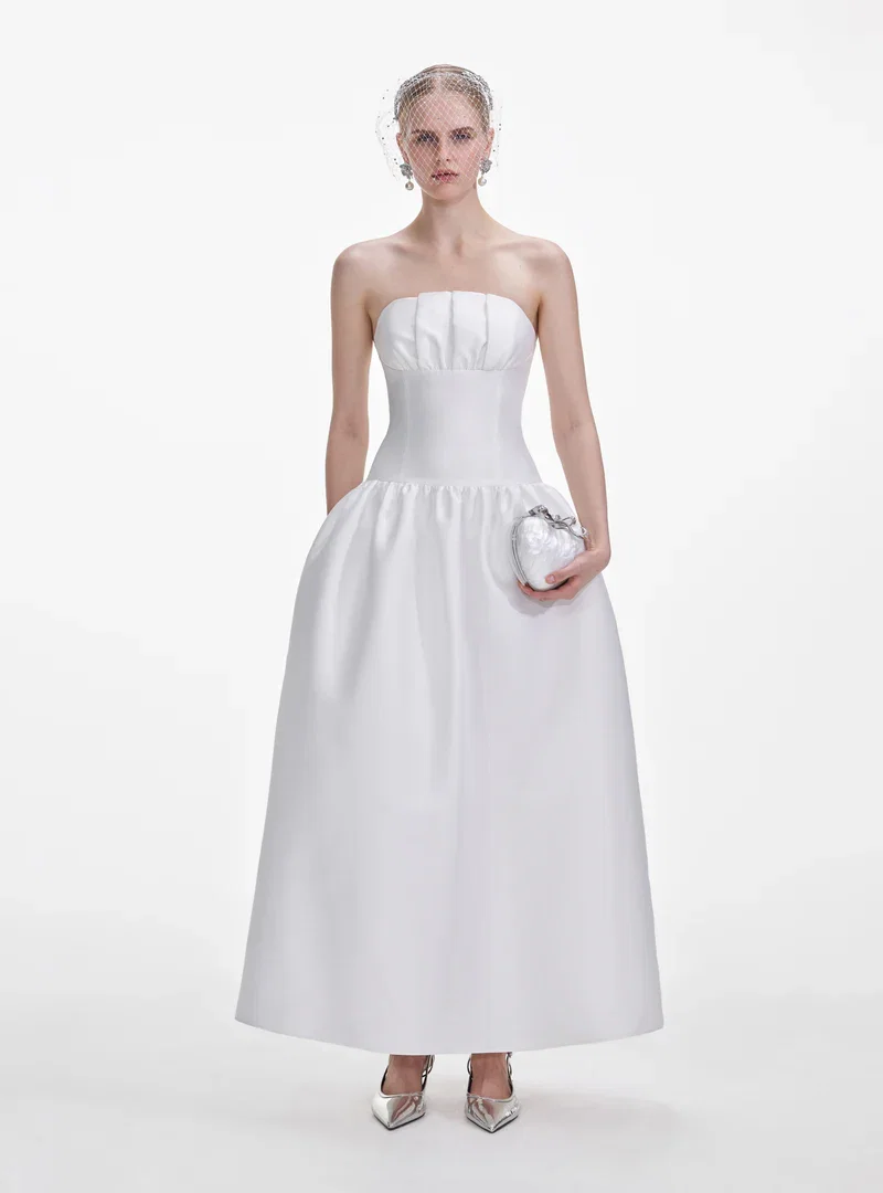 WHITE TAFFETA MAXI DRESS