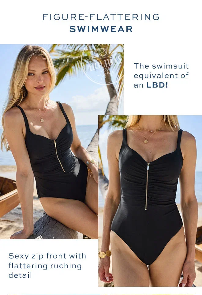 Black Gold Zip Detail Soft Cup Swimsuit