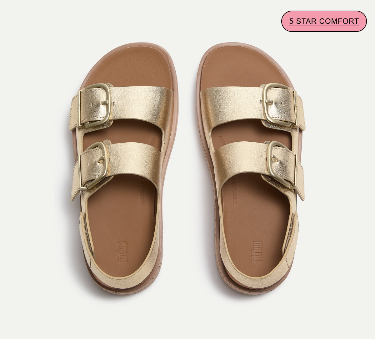 GEN-FF Max Buckle Leather/Cork Back-Strap Sandals Platino