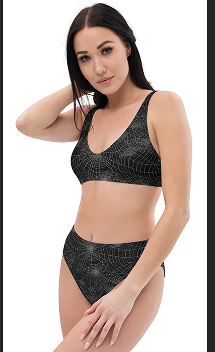 Black Spiderweb High Waist Swim Set