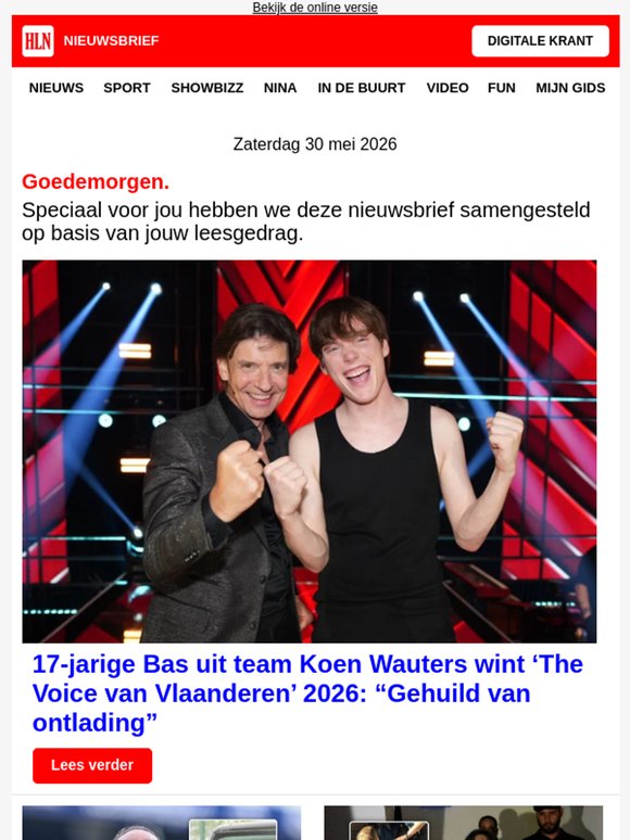 17-jarige Bas uit team Koen Wauters wint ‘The Voice van Vlaanderen’ 2026: “Gehuild van ontlading” - en meer...