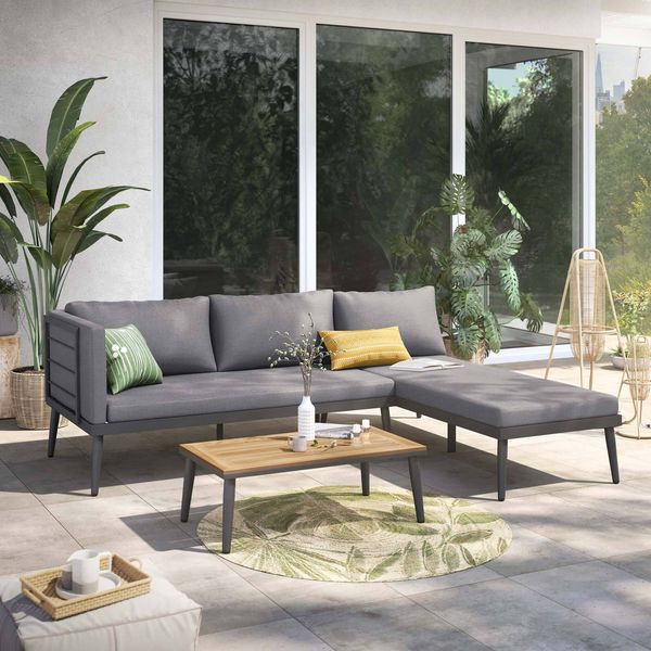 Bild OUTLIV. India Ecklounge inkl. Loungetisch Stahl/Polypropylen Dunkelgrau