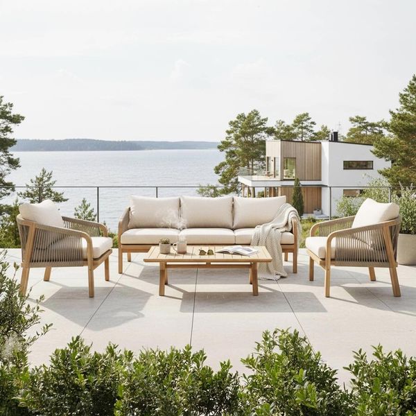 Bild OUTLIV. Amelie Loungeset inkl. Loungetisch Akazie/Rope/Spun Polyester Sand