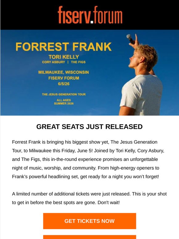Great Seats Just Released For Forrest Frank On June 5!